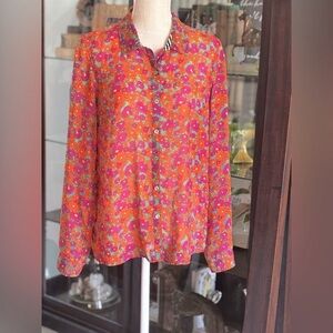 Volcom Floral Long Sleeve Blouse Women Sz-M Vibrant | Orange | Purple | EUC